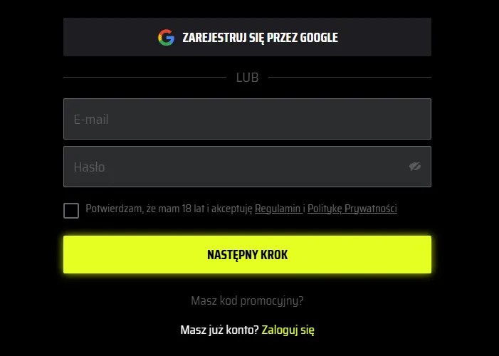 Proces rejestracji gracza w SlotsVader – zaakceptuj regulamin i kliknij ZAREJESTRUJ SIĘ